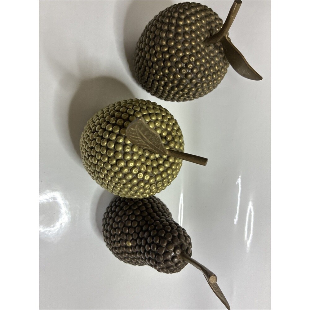 Gold Studded Brass Apple and Pear Set of 3